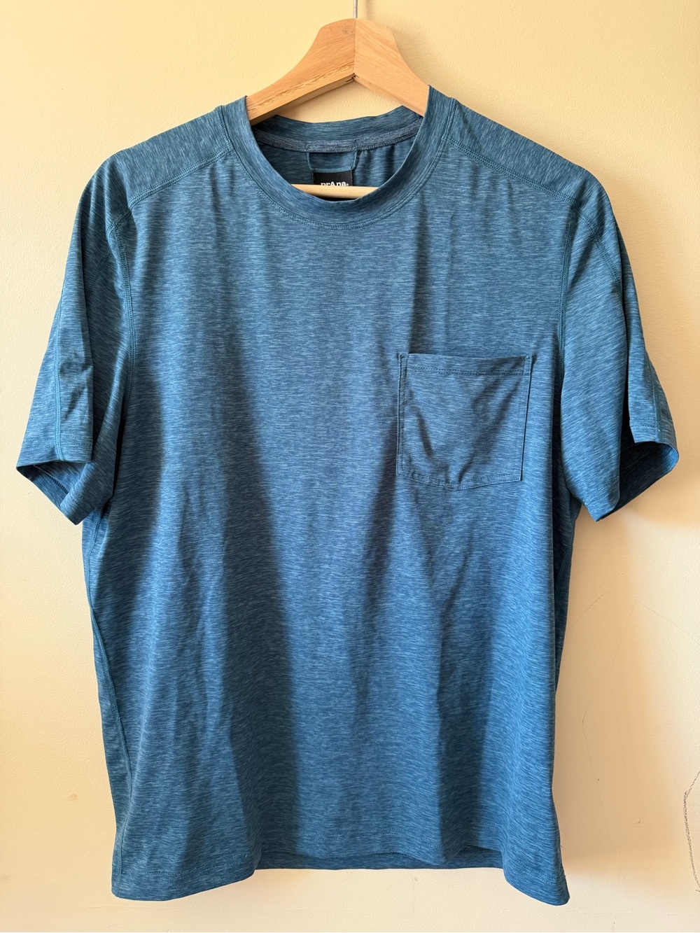 Prana Heathered Blue Short Sleeve Crew Pocket Tee UPF 50